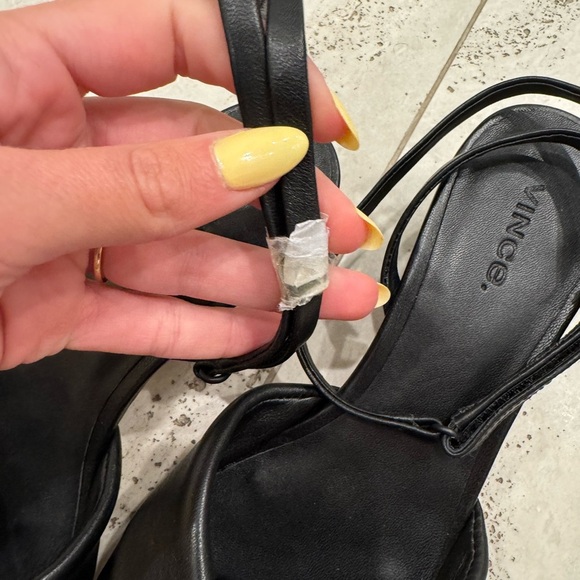 NWOT Vince Rosalie Black Leather Block Heel Ankle Wrap Heel Sandals - Picture 6 of 8